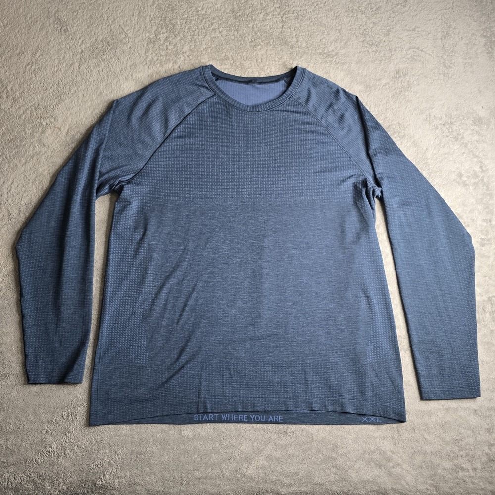 Lululemon Shirt Mens XXL Navy Blue Metal Vent Tech Long Sleeve Performance Gym